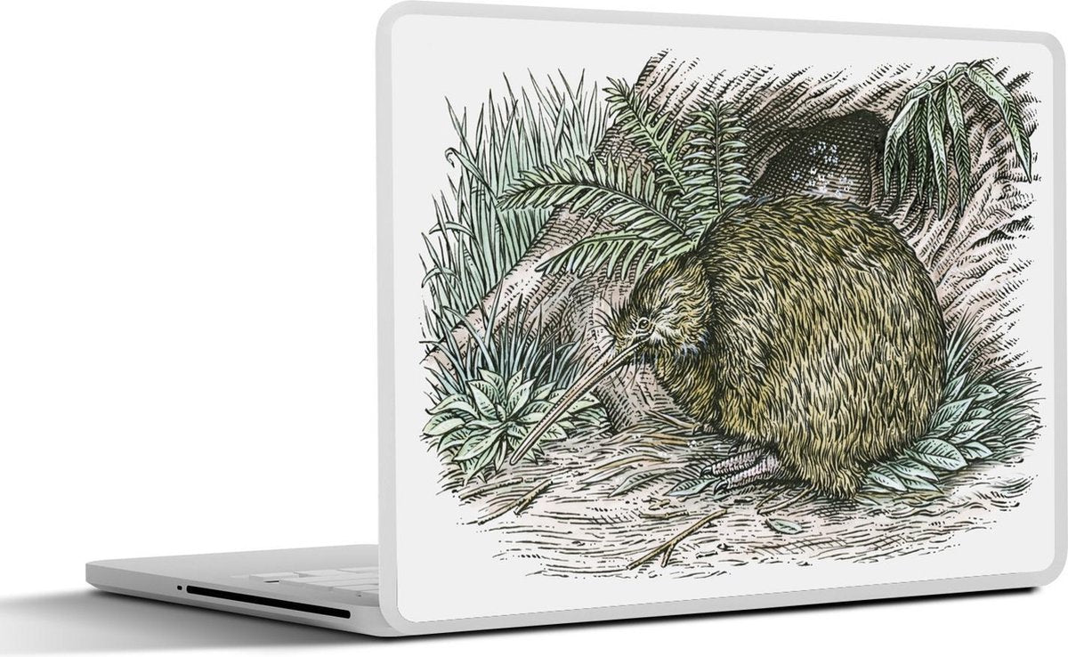 Laptop sticker - 10.1 inch - Illustratie van kiwi vogels die in het gras liggen