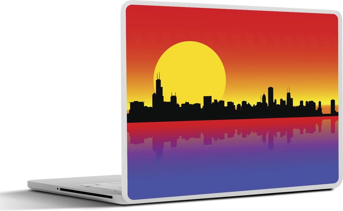 Laptop sticker - 10.1 inch - Illustratie van een zonsondergang boven Chicago