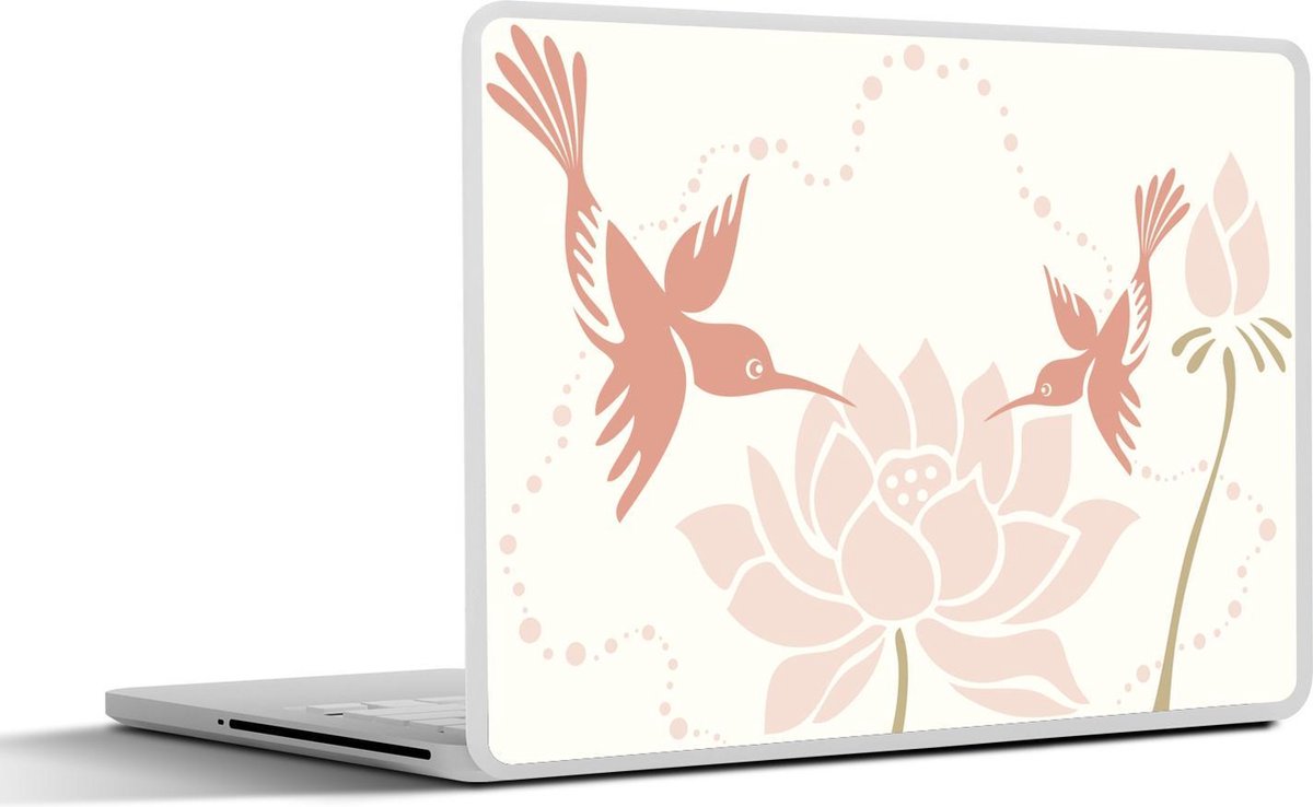 Laptop sticker - 10.1 inch - Illustratie van een lotusbloem met vogels
