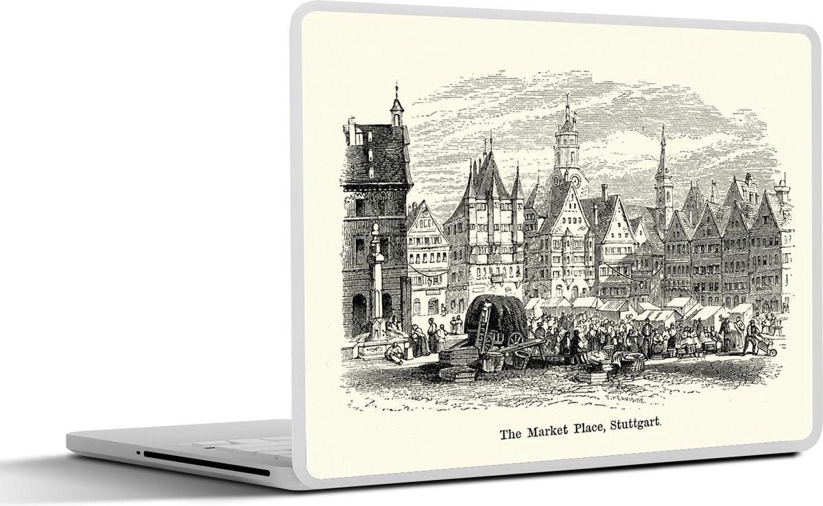 Laptop sticker - 10.1 inch - Illustratie van het marktplein in de Duitse stad Stuttgart