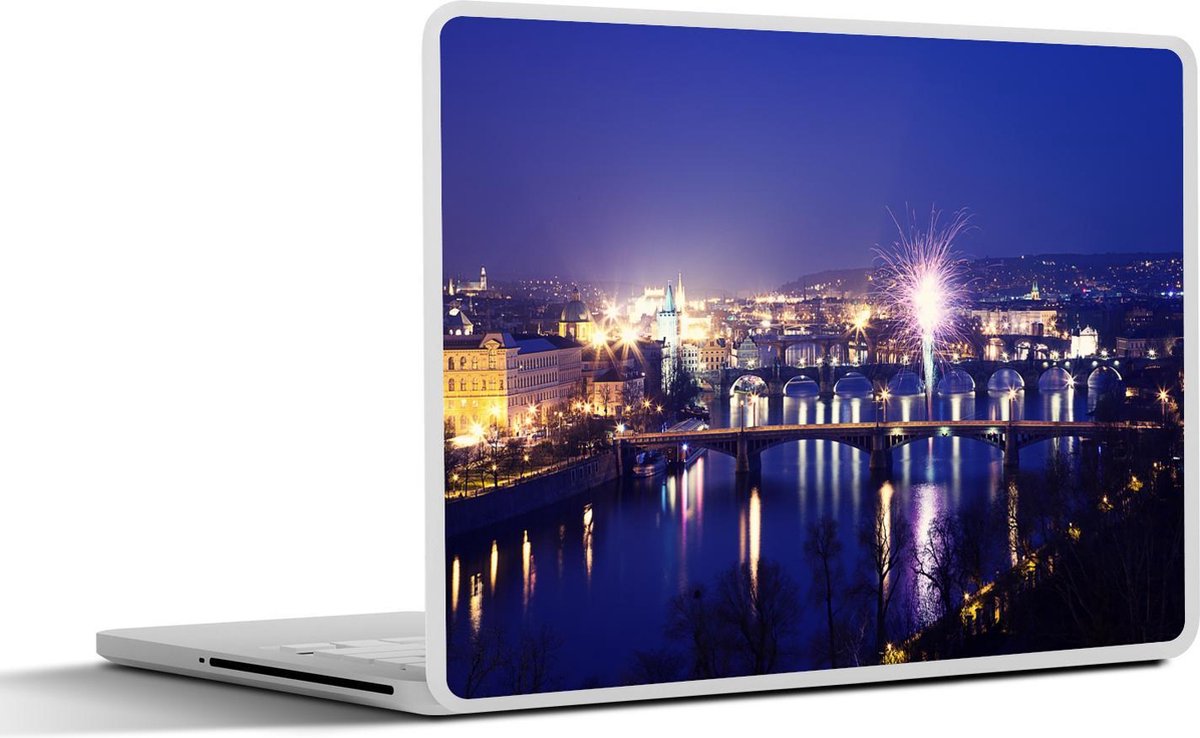 Laptop sticker - 10.1 inch - Afbeelding van de bruggen in Praag bij nacht