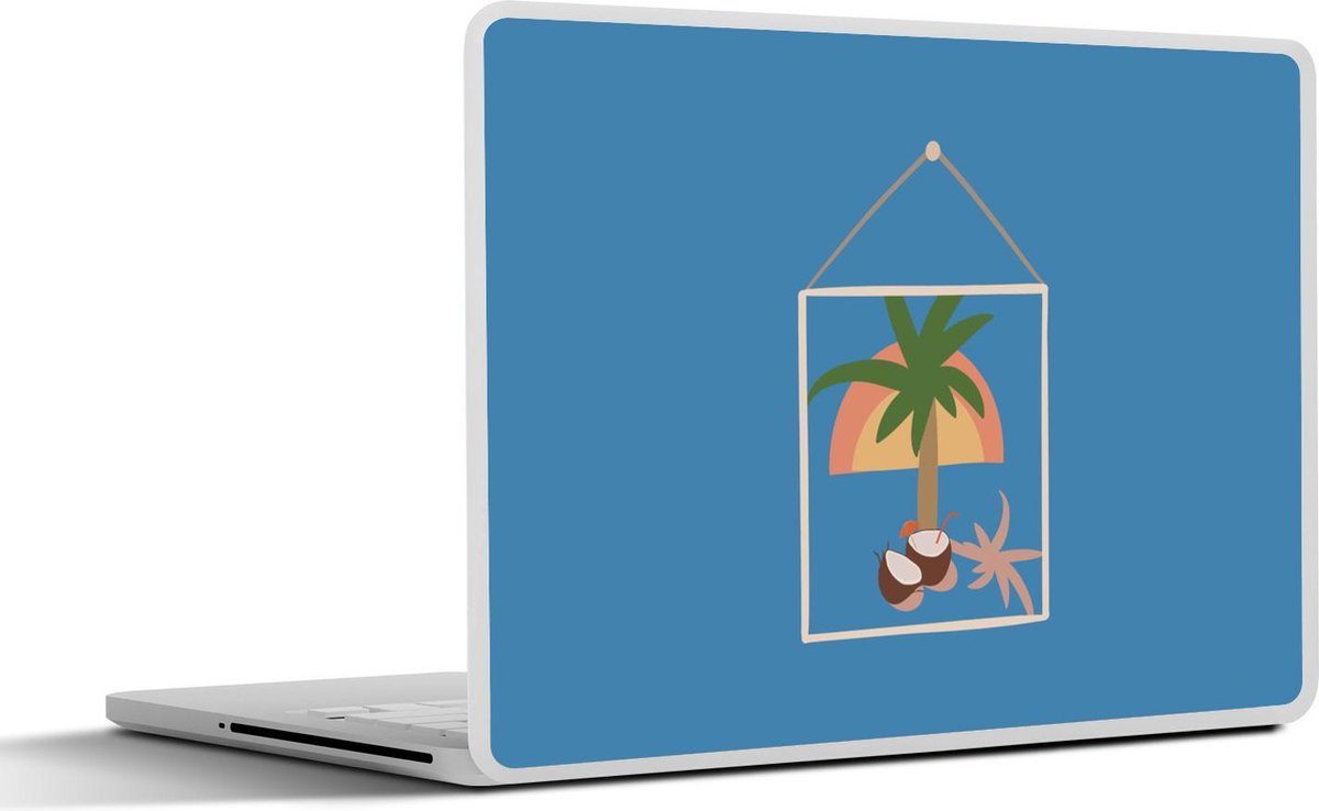 Laptop sticker - 10.1 inch - Abstracte palmboom op een kaart met een blauwe achtergrond