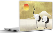 Laptop sticker - 10.1 inch - Illustratie van twee Chinese kraanvogels met een rode zon