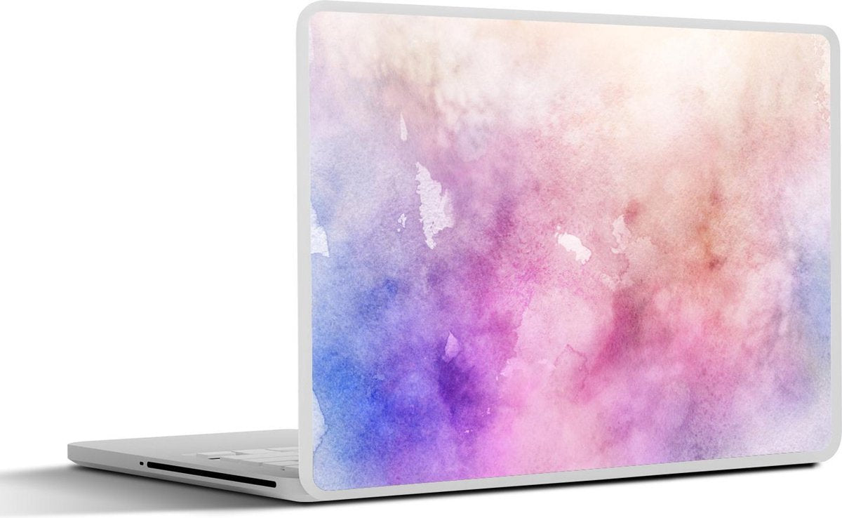 Laptop sticker - 10.1 inch - Abstract werk gemaakt met waterverf en blauwe met roze en bruine vlekken