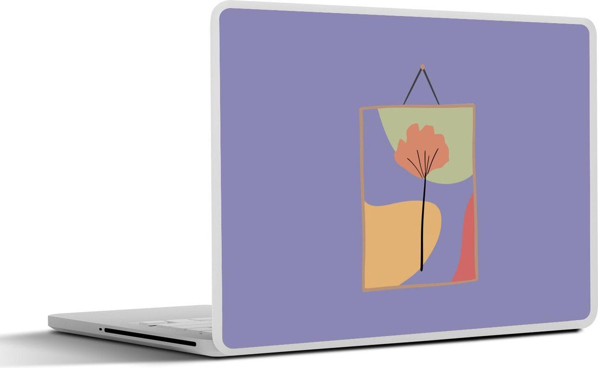 Laptop sticker - 10.1 inch - Abstract blad op een gekleurde kaart met een paarse achtergrond