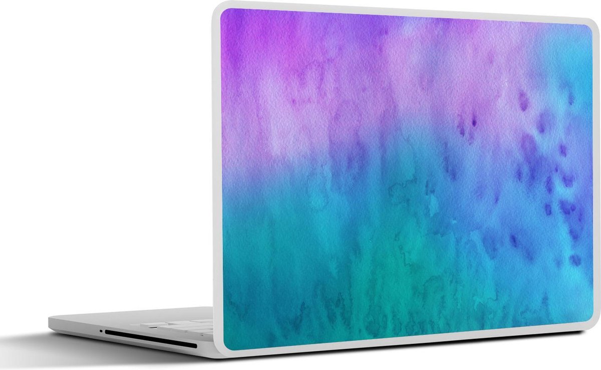 Laptop sticker - 10.1 inch - Abstract kunstwerk gemaakt met waterverf en groen met blauw en paars