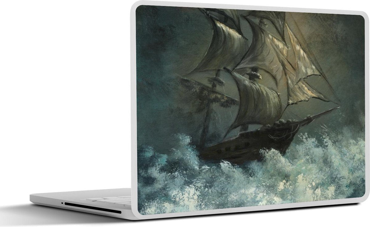 Laptop sticker - 10.1 inch - Illustratie van een zeilschip op de golven