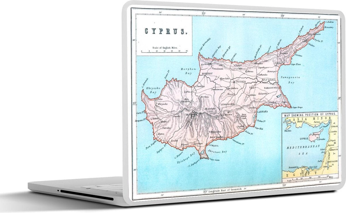 Laptop sticker - 10.1 inch - Illustratie van een oude kaart van Cyprus