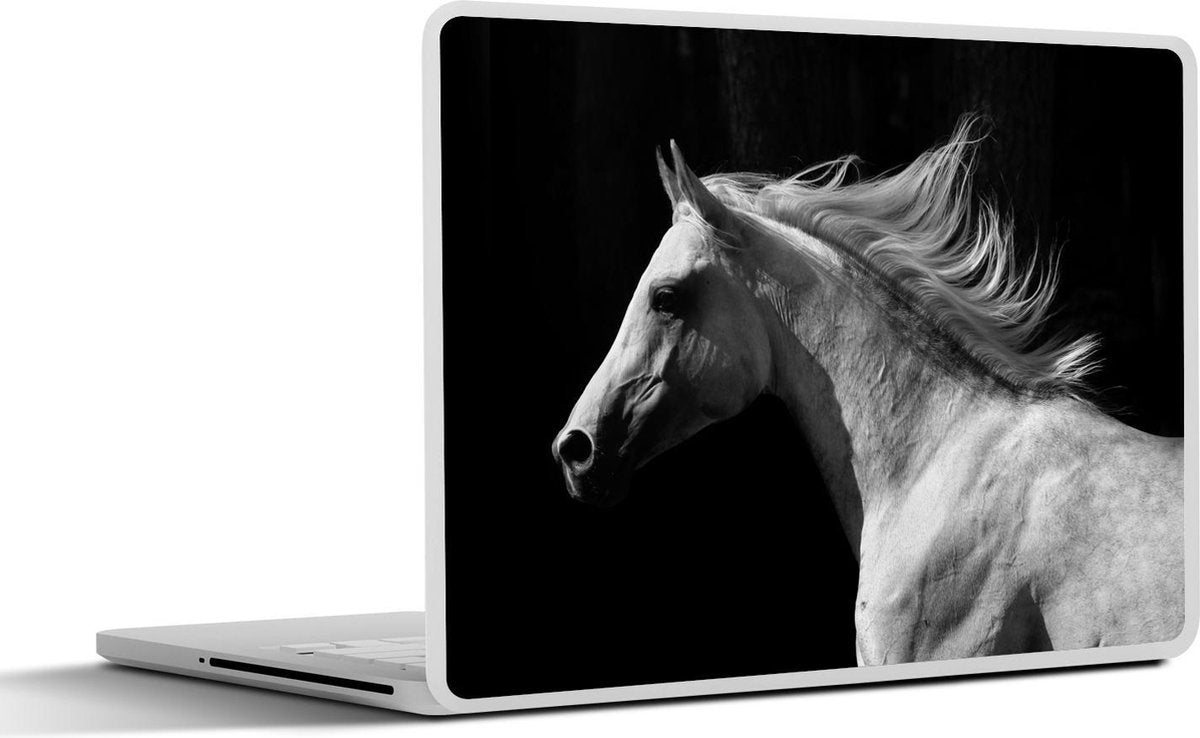 Laptop sticker - 10.1 inch -  een wit paard op een zwarte achtergrond