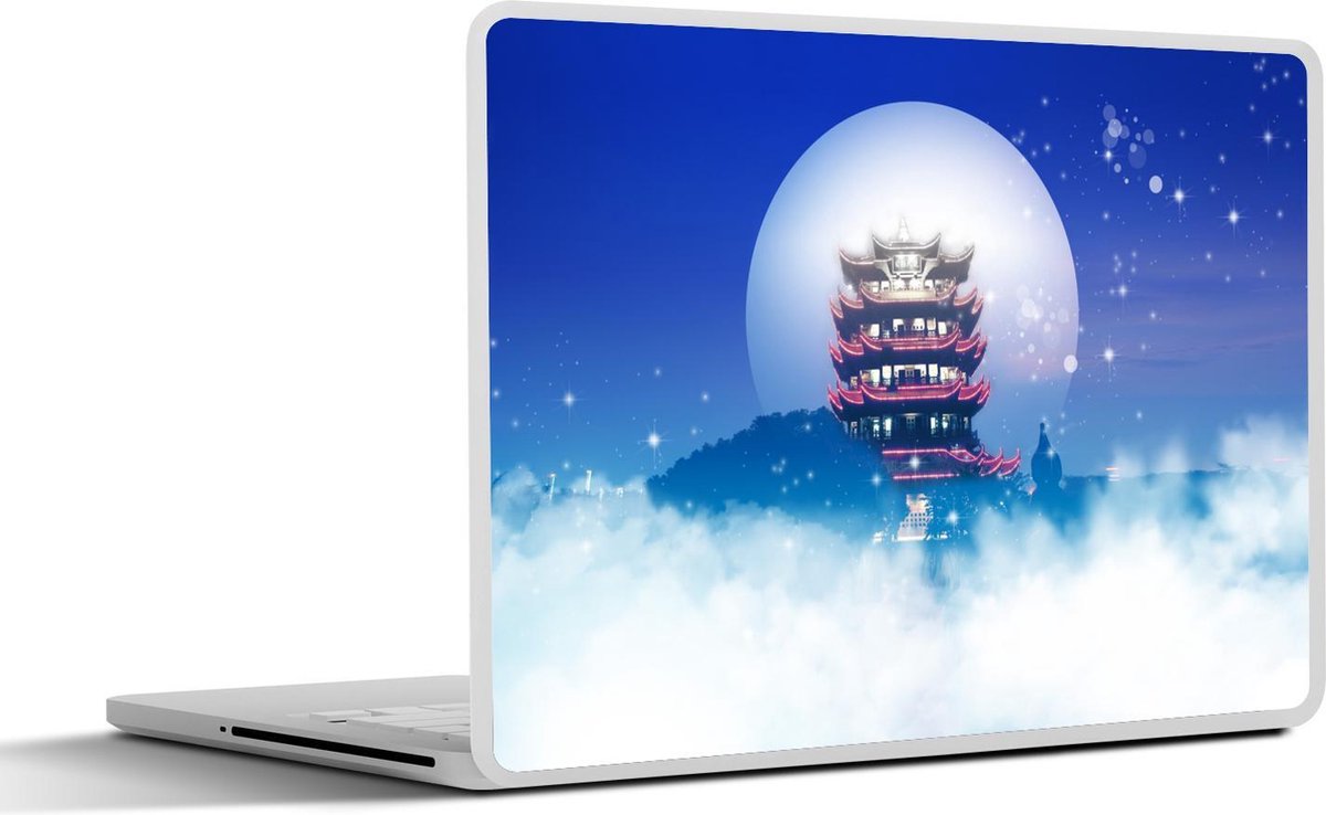 Laptop sticker - 10.1 inch - Illustratie van een toren in de stad Wuhan in China