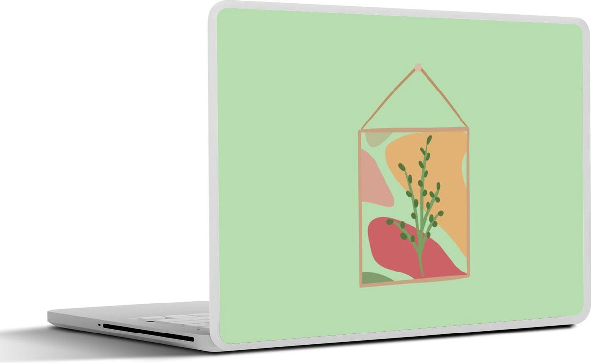 Laptop sticker - 10.1 inch - Abstracte plant op een gekleurde kaart met een groene achtergrond