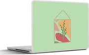 Laptop sticker - 10.1 inch - Abstracte plant op een gekleurde kaart met een groene achtergrond