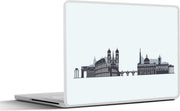 Laptop sticker - 10.1 inch - Illustratie van een donkergrijze skyline op een lichtblauwe achtergrond