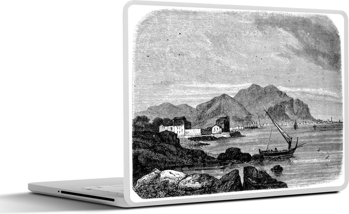 Laptop sticker - 10.1 inch - Illustratie van uitzicht op Pellegrino in Palermo