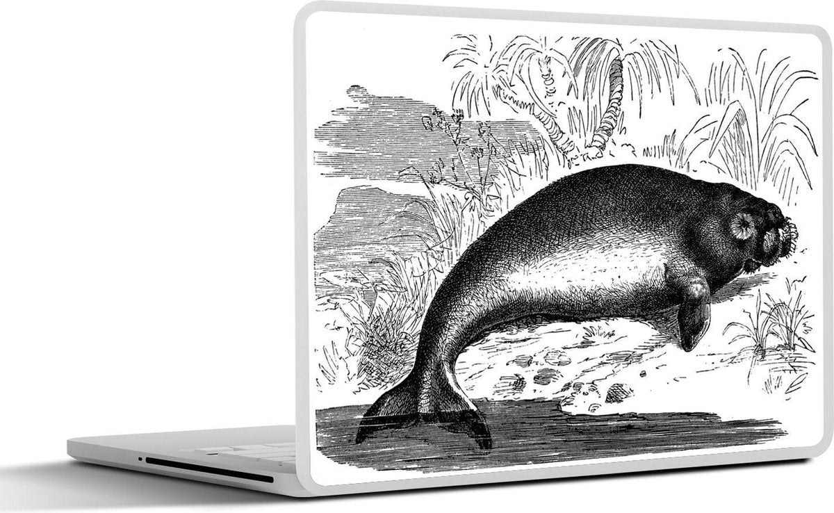 Laptop sticker - 10.1 inch - Illustratie van een doejong op het strand