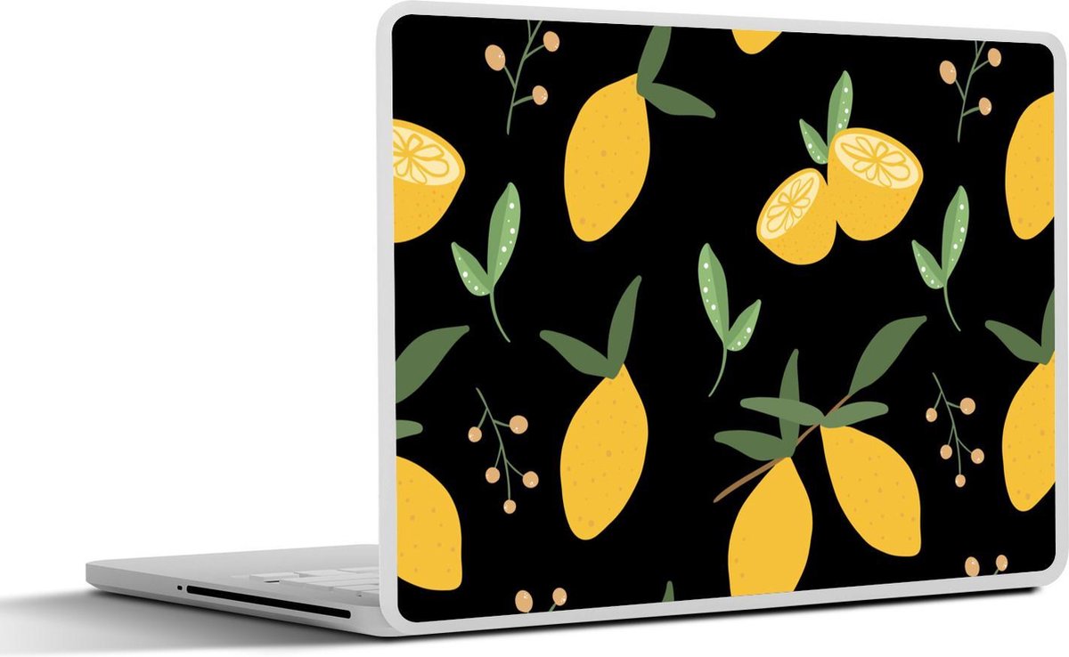 Laptop sticker - 10.1 inch - Abstracte citroenen op een zwarte achtergrond