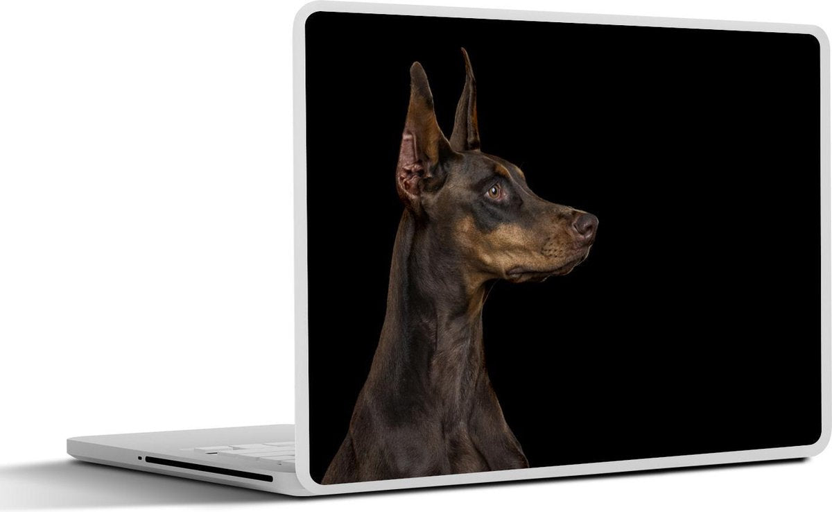 Laptop sticker - 10.1 inch - Alerte hond op zwarte achtergrond