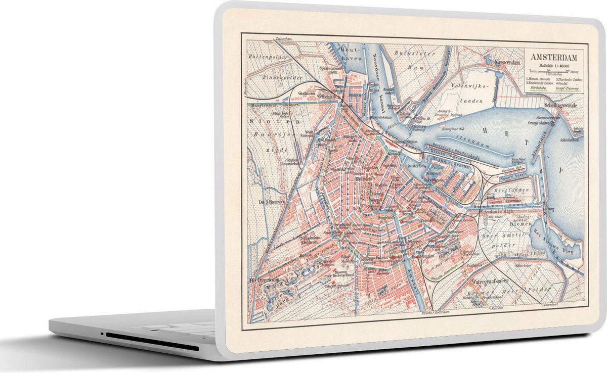 Laptop sticker - 10.1 inch - Illustratie van een stadsplattegrond van Amsterdam