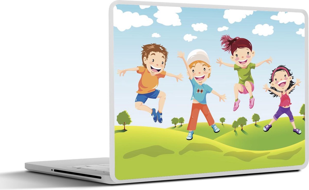 Laptop sticker - 10.1 inch - Illustratie van kinderen uit een familie die springen
