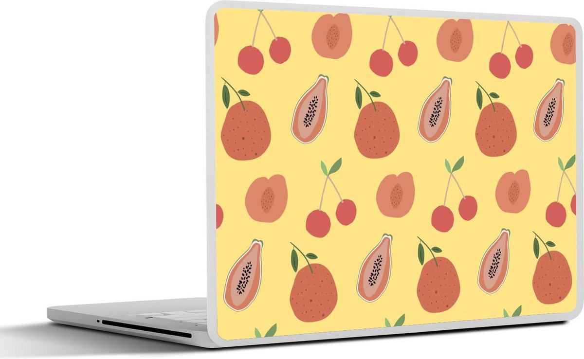 Laptop sticker - 10.1 inch - Abstract rood fruit met een gele achtergrond