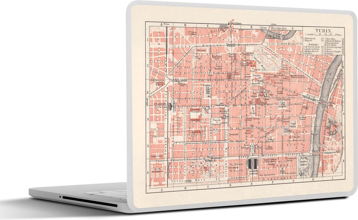 Laptop sticker - 10.1 inch - Illustratie van een historische kaart van Turijn in Italië