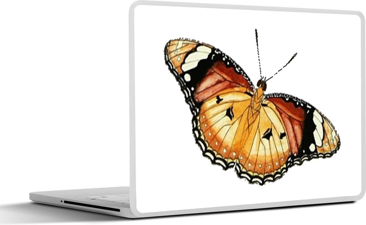Laptop sticker - 10.1 inch - Illustratie van een oranje met rode vlinder