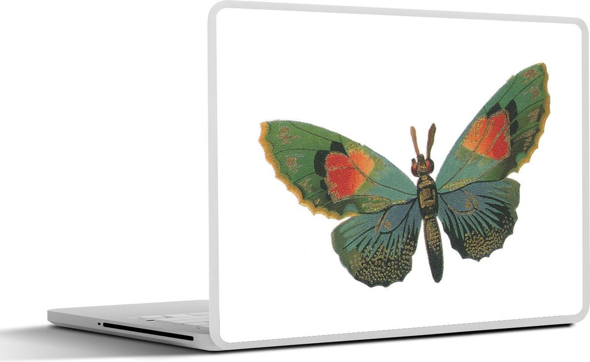 Laptop sticker - 10.1 inch - Illustratie van een blauwgroene vlinder met oranje details