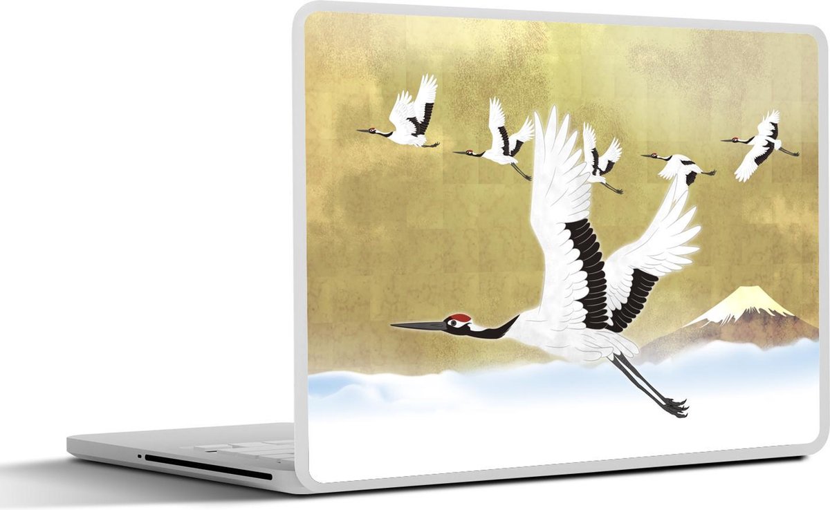 Laptop sticker - 10.1 inch - Illustratie van een groep Chinese kraanvogels die vliegen