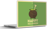 Laptop sticker - 10.1 inch - 'Happy Halloween' met een heksenketel en een bot