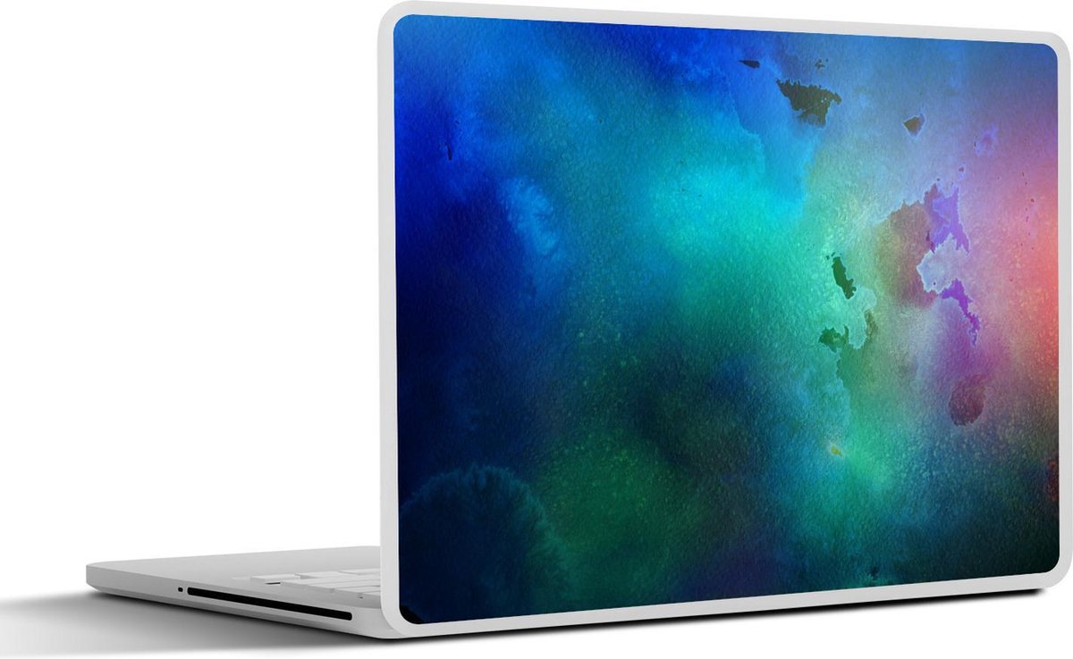 Laptop sticker - 10.1 inch - Abstract werk gemaakt met waterverf met donkere blauwe en groene kleuren
