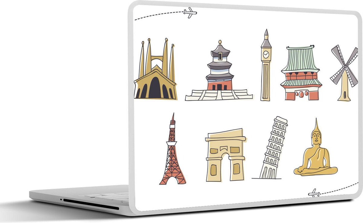 Laptop sticker - 10.1 inch - Illustratie van getekende bezienswaardigheden