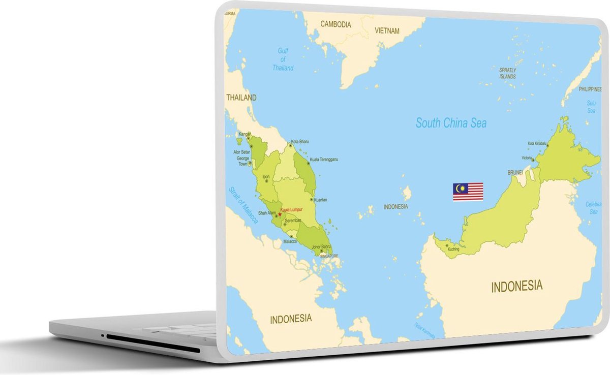 Laptop sticker - 10.1 inch - Illustratie van kaart van Maleisië en haar provincies