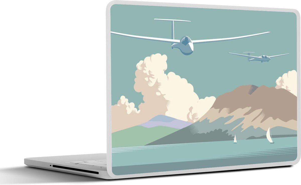Laptop sticker - 10.1 inch - Illustratie weefvliegtuigen die over de kust vliegen