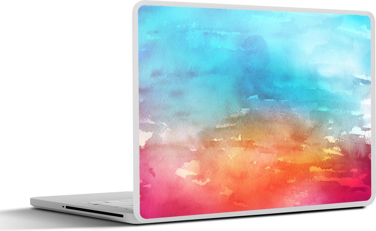 Laptop sticker - 10.1 inch - Abstract kunstwerk gemaakt met waterverf en blauwe met rode en oranje kleuren
