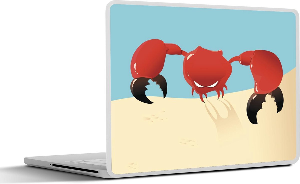 Laptop sticker - 10.1 inch - Illustratie van een boze krab op het strand