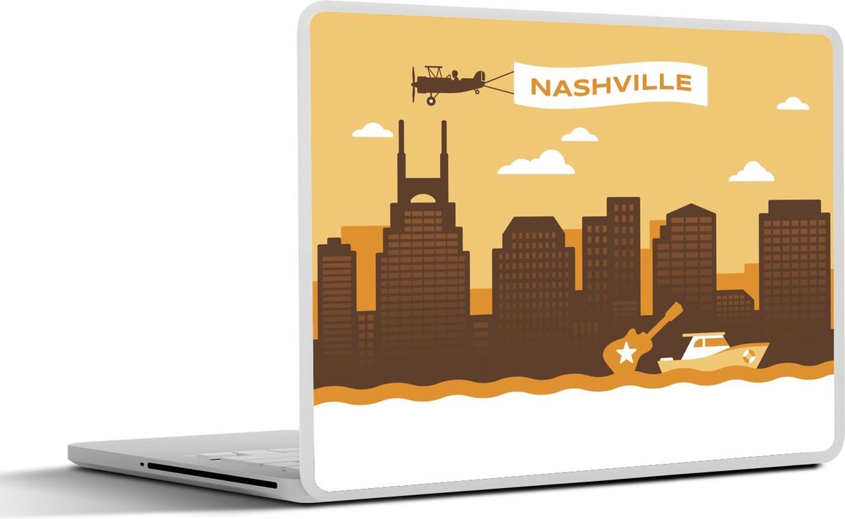 Laptop sticker - 10.1 inch - Illusttratie van Nashville bij een oranje lucht