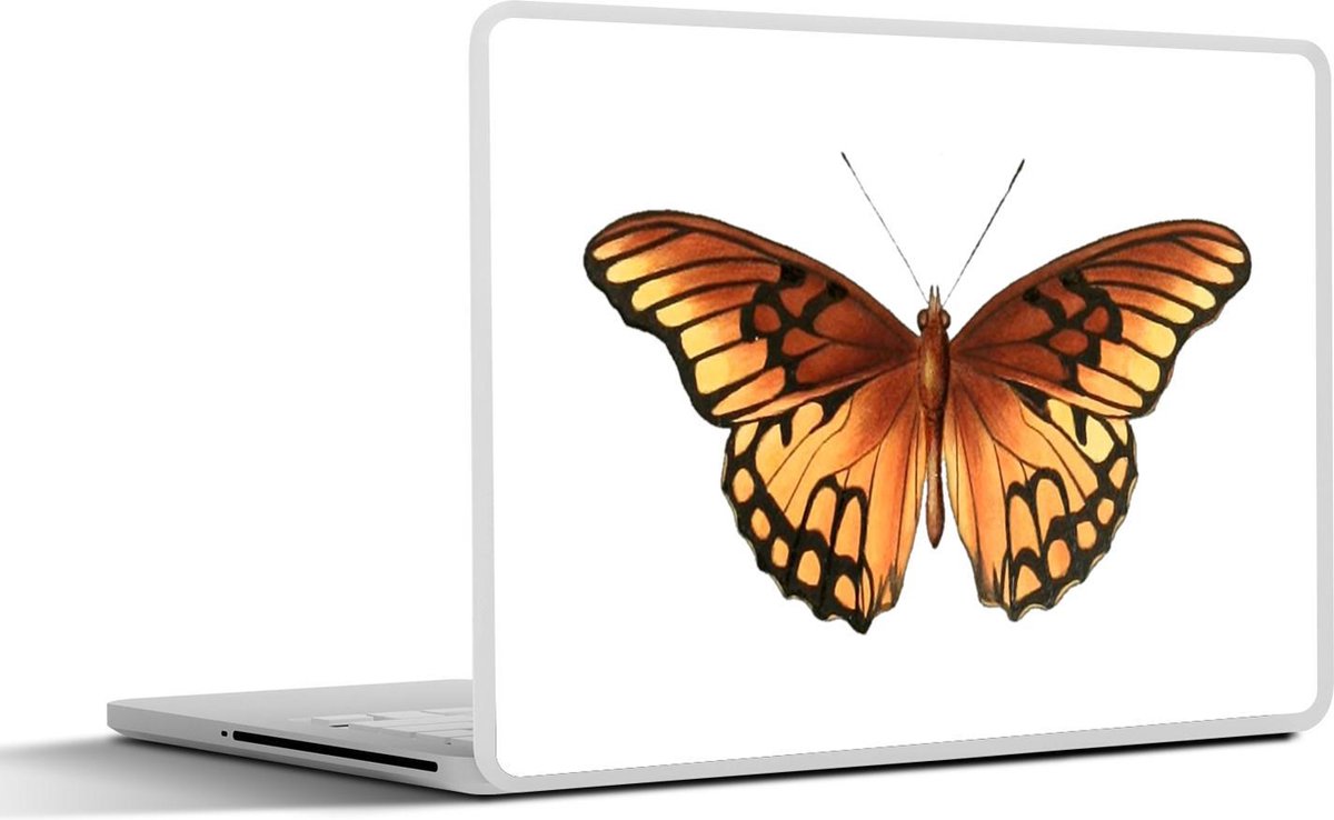 Laptop sticker - 10.1 inch - Illustratie van een oranje met zwarte vlinder