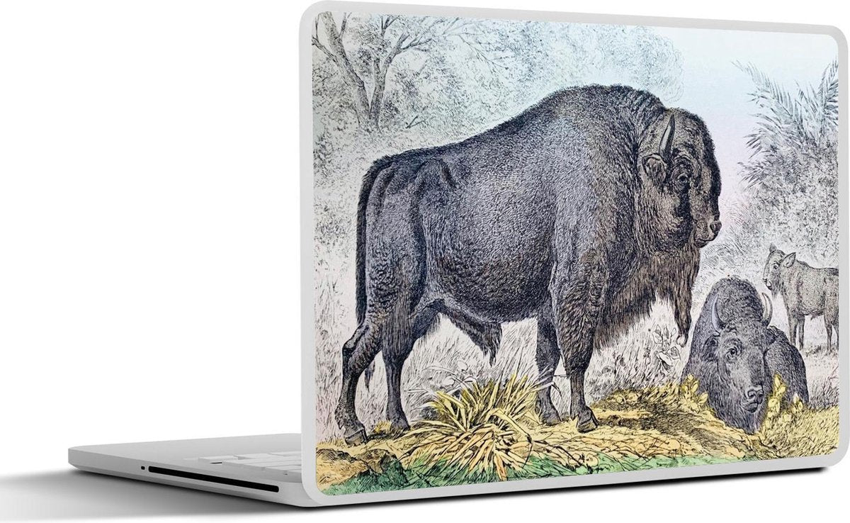 Laptop sticker - 10.1 inch - Illustratie van een Oeros stel en hun jong