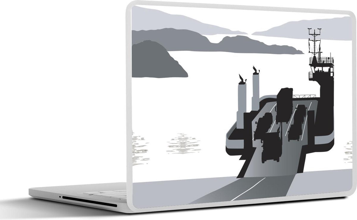 Laptop sticker - 10.1 inch - Illustratie van een veerboot met voertuig silhouetten