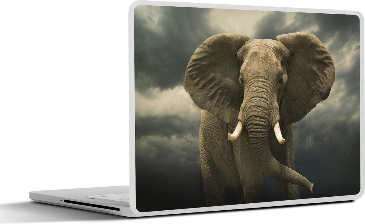 Laptop sticker - 10.1 inch - Afrikaanse olifant tegen de donkere wolken