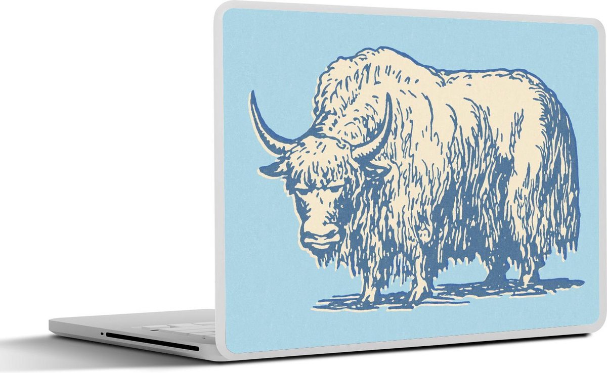 Laptop sticker - 10.1 inch - Illustratie van een jak op een blauwe achtergrond
