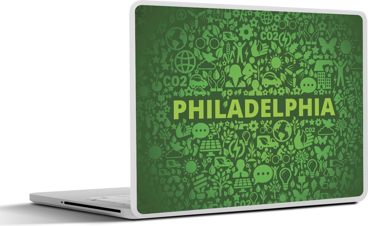 Laptop sticker - 10.1 inch - Illustratie van Philadelphia op een groene achtergrond