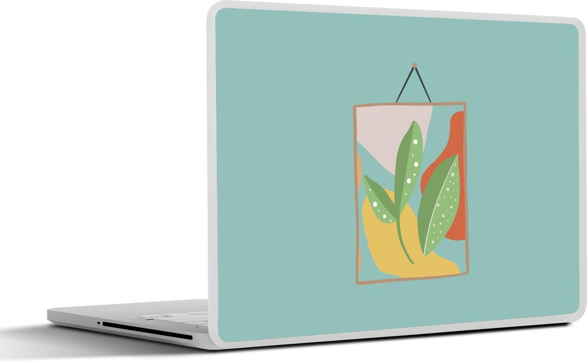 Laptop sticker - 10.1 inch - Abstracte bladeren op een gekleurde kaart met een groene achtergrond