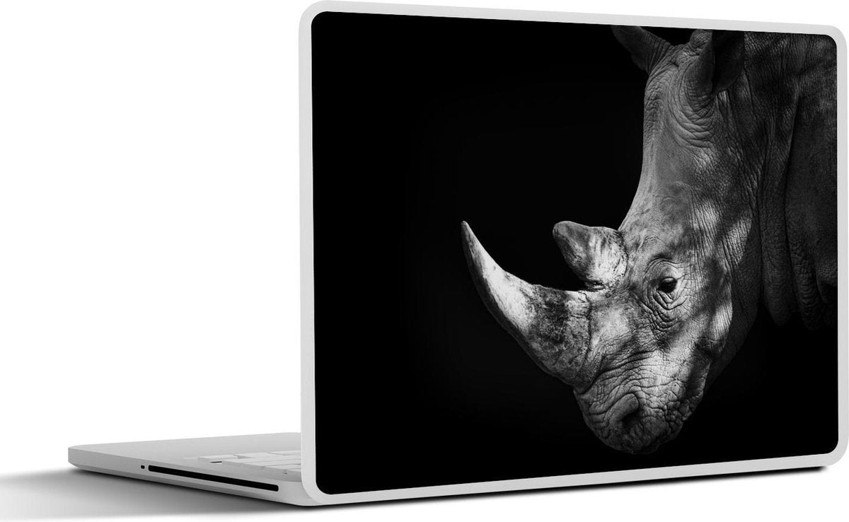 Laptop sticker - 10.1 inch -  een neushoorn op een zwarte achtergrond