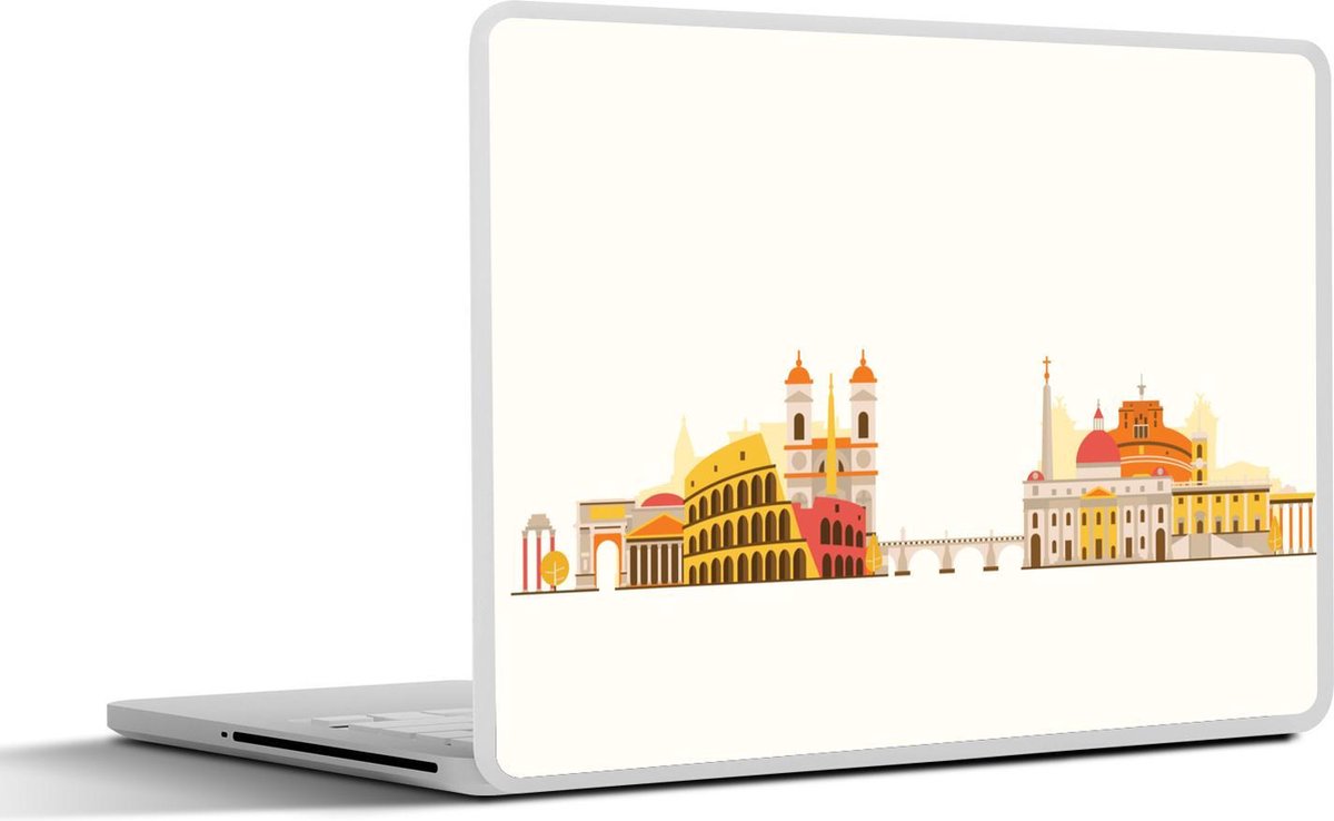 Laptop sticker - 10.1 inch - Illustratie van een kleurrijke skyline met het Colosseum op een lichtgele achtergrond