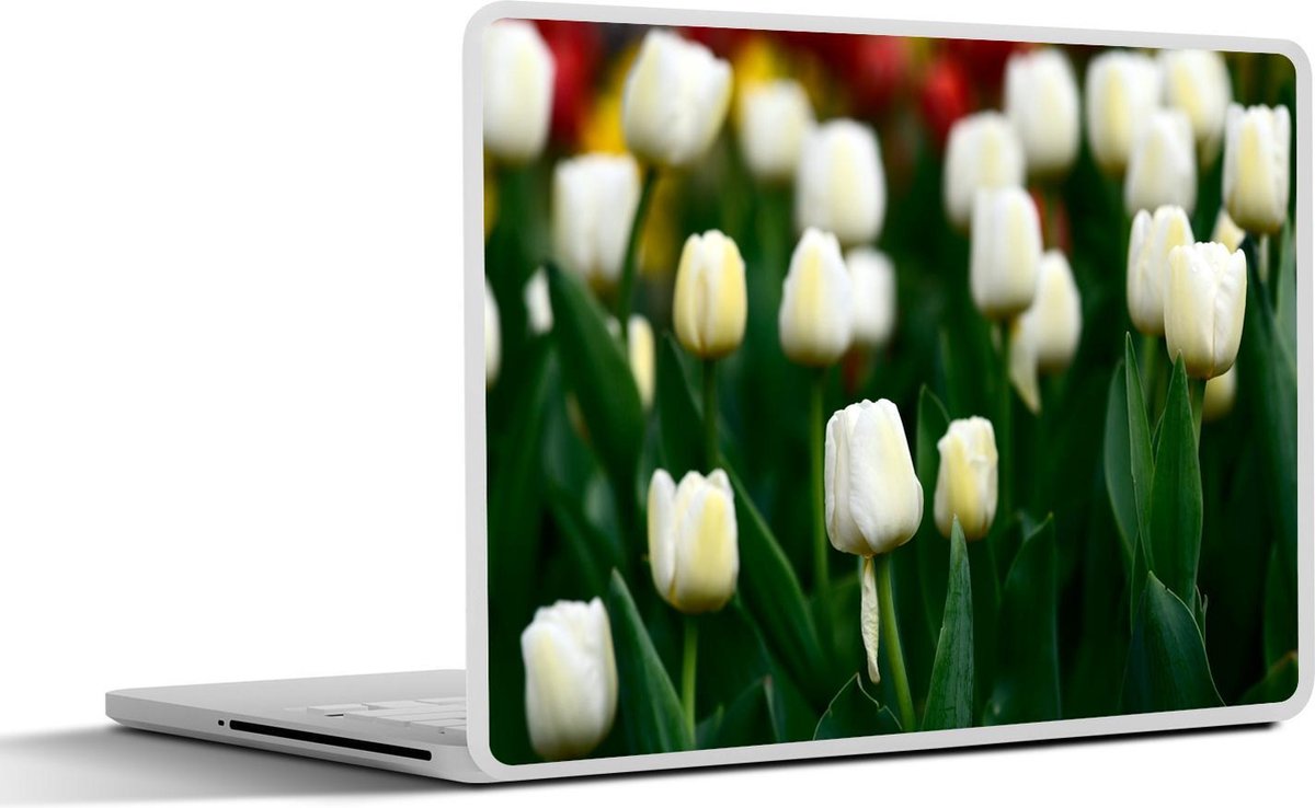 Laptop sticker - 10.1 inch - Afbeelding gevuld met vele witte tulpen