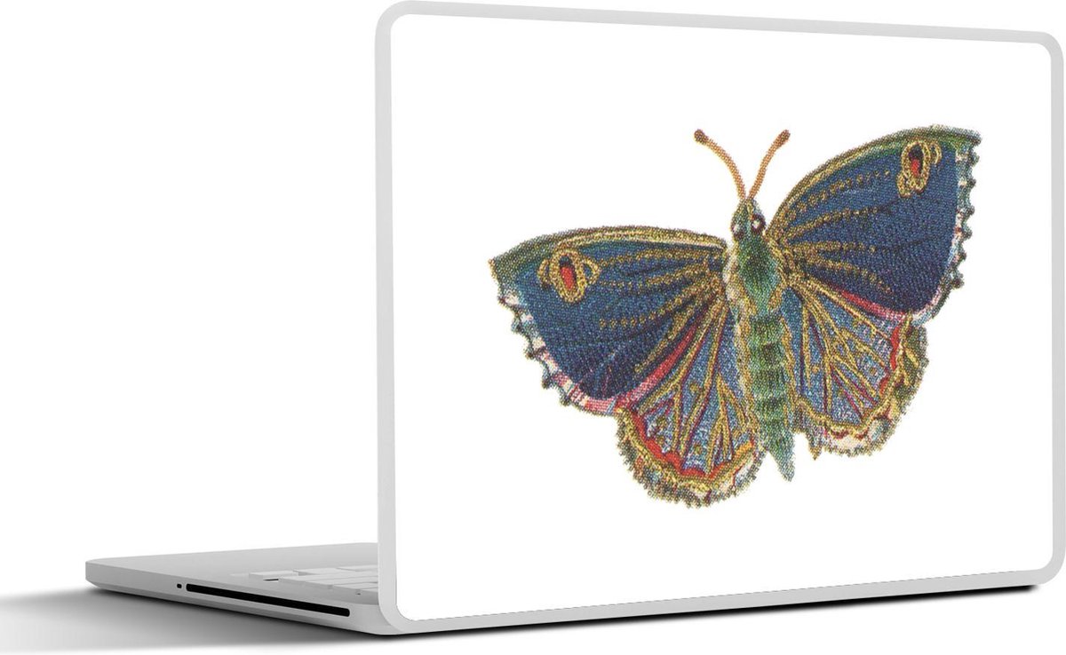 Laptop sticker - 10.1 inch - Illustratie van een blauwe vlinder met gouden details