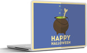 Laptop sticker - 10.1 inch - 'Happy Halloween' met een heksenketel op een donkerblauwe achtergrond