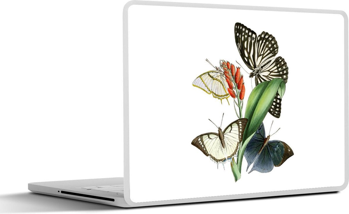Laptop sticker - 10.1 inch - Illustratie van witte vlinders op een plant