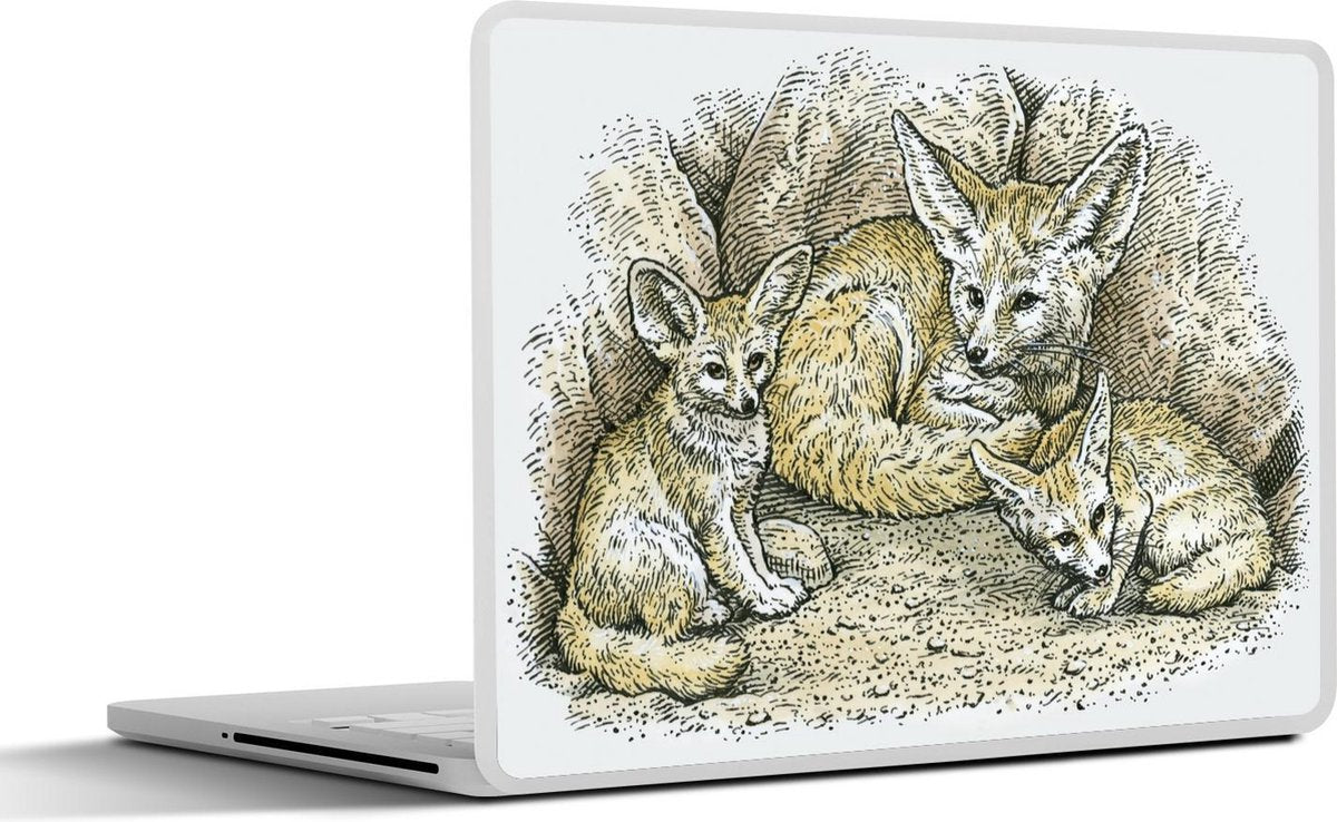 Laptop sticker - 10.1 inch - Illustratie van een fennek en haar jongen